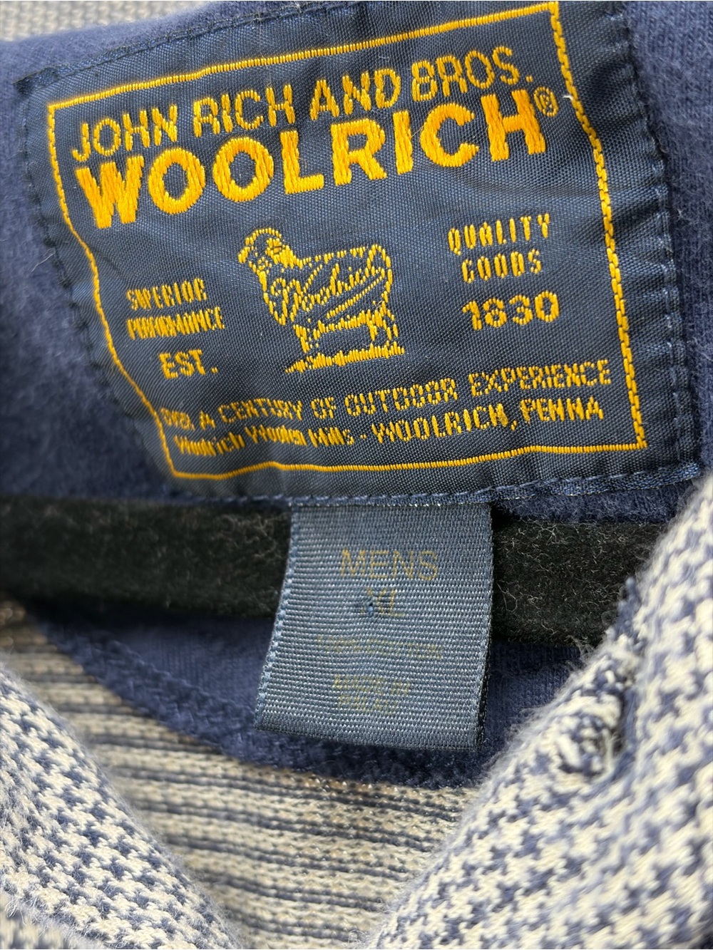 Woolrich Vintage Polo Shirt Short Sleeve Herringbone Blue Gray Size XL - Picture 3 of 5